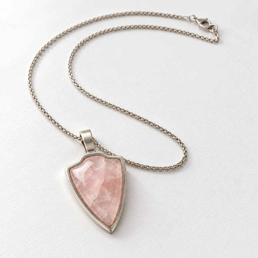Rose Quartz matching necklace on a white background.