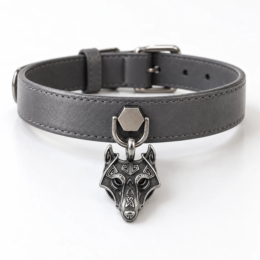 Wolf collar and matching accessory on a white background.